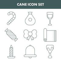 Gray Line Art Cane Icon Set In Flat Style. vector