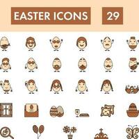 Set Of Easter Icon In Brown And Peach Color. vector