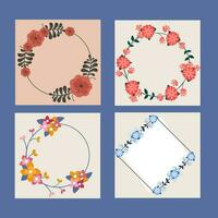 Empty Floral Frame Over Background In Four Options. vector