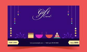 Diwali Gift Card Template Layout In Violet Color. vector