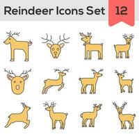 Yellow And Orange Color Set of Reindeer Icon In Flat Style. vector