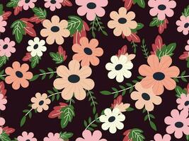 Colorful Seamless Pattern Background Of Flowers With Leaves. vector