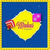 Happy Makar Sankranti Concept With Kites On Yellow And Blue Background. vector