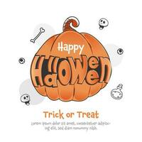 Happy Halloween Font With Pumpkin Illustration On White Background For Trick Or Treat. vector