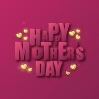 Paper Cut Happy Mother's Day Text With Golden Hearts On Pink Background. vector