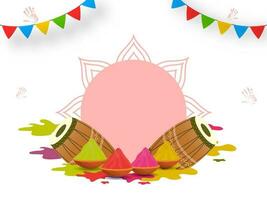Illustration Of Drum Instruments With Dry Color Bowls And Bunting Flags On White Background With Space For Text. vector