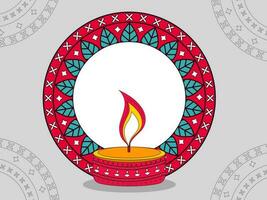 Tealight Candle With Empty Floral Or Mandala Frame On Gray Background. vector