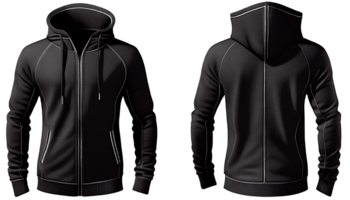 Hoodie raglan sleeve full zipper with pocket for mockup, 3d render, Front and back, copy space, png