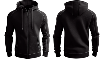 Hoodie raglan sleeve full zipper with pocket for mockup, 3d render, Front and back, copy space, png