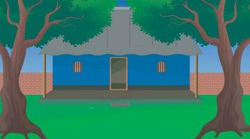 Indian 2d Village Tin Set House With Beautiful Trees vector