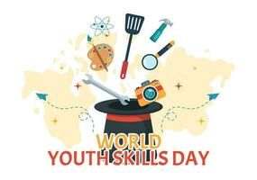 World Youth Skills Day Vector Illustration of People with Skill for Various Employment and Entrepreneurship in Flat Cartoon Hand Drawn Templates