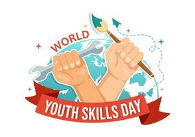 mundo juventud habilidades día vector ilustración de personas con habilidad para varios empleo y emprendimiento en plano dibujos animados mano dibujado plantillas