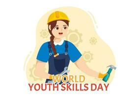 mundo juventud habilidades día vector ilustración de personas con habilidad para varios empleo y emprendimiento en plano dibujos animados mano dibujado plantillas
