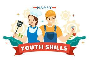 World Youth Skills Day Vector Illustration of People with Skill for Various Employment and Entrepreneurship in Flat Cartoon Hand Drawn Templates