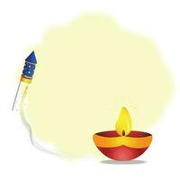 Happy Diwali with burning diya oil lamp with crackers on yellow backgrounds for festival of light. vector