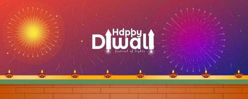 Happy Diwali festival background with crackers. illustration of an Indian house decorated with an Indian Diya oil lamp. vector