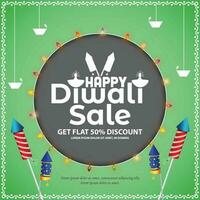 Happy Diwali Sale Discount Banner Template Design With Firecrackers Rockets vector