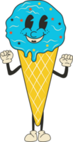 Cute Cartoon Ice cream character. Happy and cheerful emotions. Old animation 60s 70s, funny cartoon characters. Trendy illustration in retro style. png