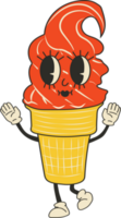 Cute Cartoon Ice cream character. Happy and cheerful emotions. Old animation 60s 70s, funny cartoon characters. Trendy illustration in retro style. png