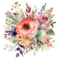 fleur bouquet aquarelle clipart ai généré png