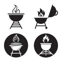 BBQ grill simple and symbol icon with smoke or steam logo vector