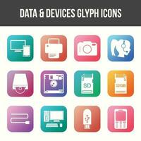 Unique Data and Devices Glyph icon set vector