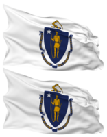 State of Massachusetts Flag Waves Isolated in Plain and Bump Texture, with Transparent Background, 3D Rendering png