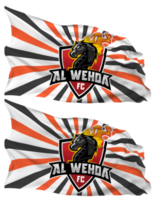 Al Wehda Football Club Flag Waves Isolated in Plain and Bump Texture, with Transparent Background, 3D Rendering png