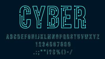 Futuristic cyber tech neon font or alphabet vector