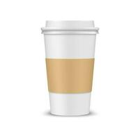 Realistic coffee cup 3d vector mockup, disposable