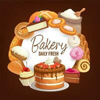 Confectionery sweet desserts vector round frame