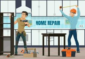 Home repair, apartment renovation workers vector