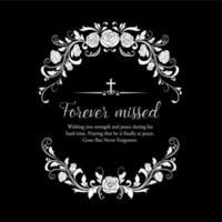 Funeral card with rose flowers wreath and cross. vector