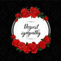 funeral tarjeta con rojo Rosa bosquejo flores guirnalda vector