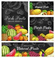 Fresh fruits vector sketch banners, natural food