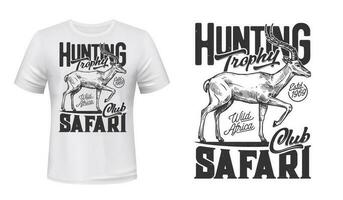 Tshirt print with antelope sketch, African safari vector