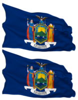 estado de nuevo York bandera olas aislado en llanura y bache textura, con transparente fondo, 3d representación png