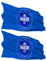 Al Nasr SC Football Club Flag Waves Isolated in Plain and Bump Texture, with Transparent Background, 3D Rendering png