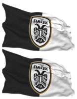 PAOK Football Club Flag Waves Isolated in Plain and Bump Texture, with Transparent Background, 3D Rendering png