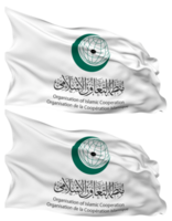 organisation de islamique la coopération drapeau vagues isolé dans plaine et bosse texture, avec transparent arrière-plan, 3d le rendu png