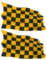 racing zwart en geel geruit vlag golven geïsoleerd in duidelijk en buil textuur, met transparant achtergrond, 3d renderen png