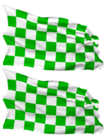 Racing Green and White Checkered Flag Waves Isolated in Plain and Bump Texture, with Transparent Background, 3D Rendering png