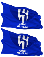 Al Hilal Saudi Football Club, Al Hilal SFC Flag Waves Isolated in Plain and Bump Texture, with Transparent Background, 3D Rendering png