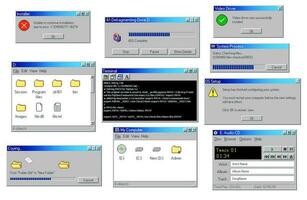 Clásico ordenador personal software ventanas, computadora interfaz vector