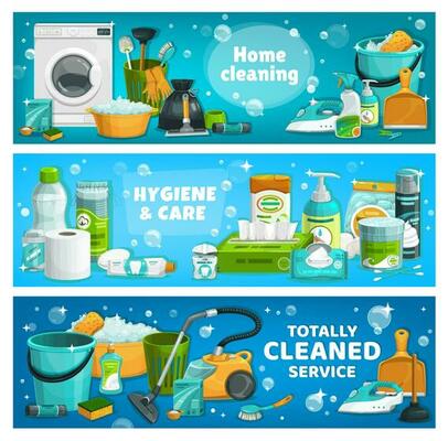 Housework utensils, laundry tools vector supplies