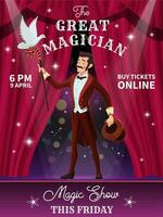 Circus flyer with magician performer character vector