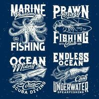 Marine prawn fishing, scuba diving club print vector