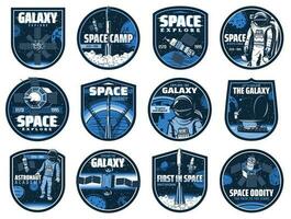 Outer space vector icons with glitch effect set