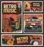 retro música, música Tienda y vinilo registros bandera vector