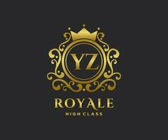 Golden Letter YZ template logo Luxury gold letter with crown. Monogram alphabet . Beautiful royal initials letter. vector